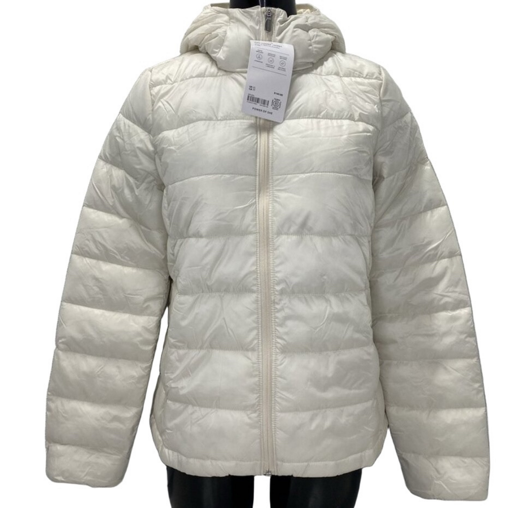 NEW ATHLETA Women’s Aire Hooded Puffer Jacket Bone White – Size XS/1P – Full Zip